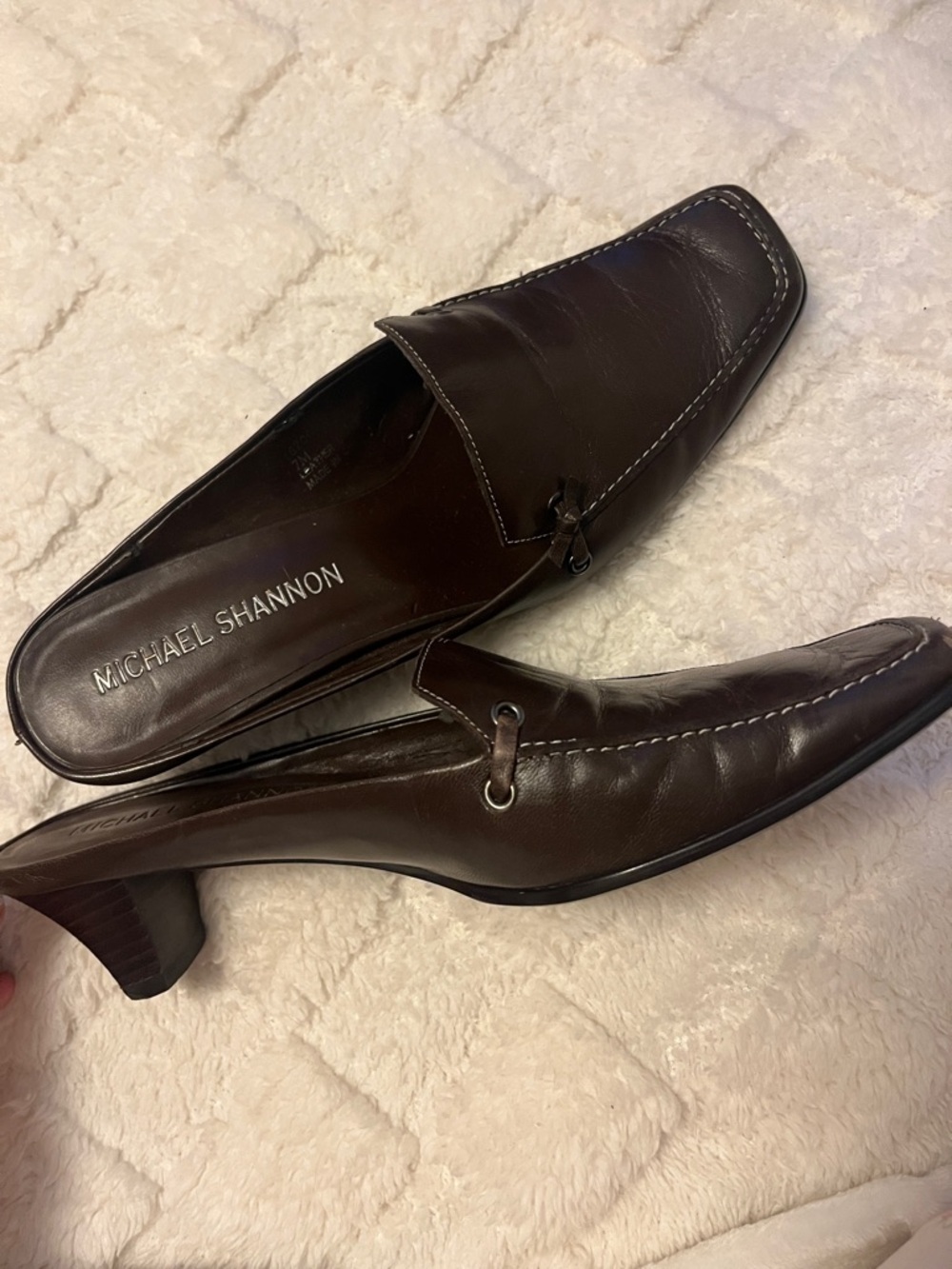 Vintage Michael Shannon "Kenzie" chocolate brown leather mule pumps